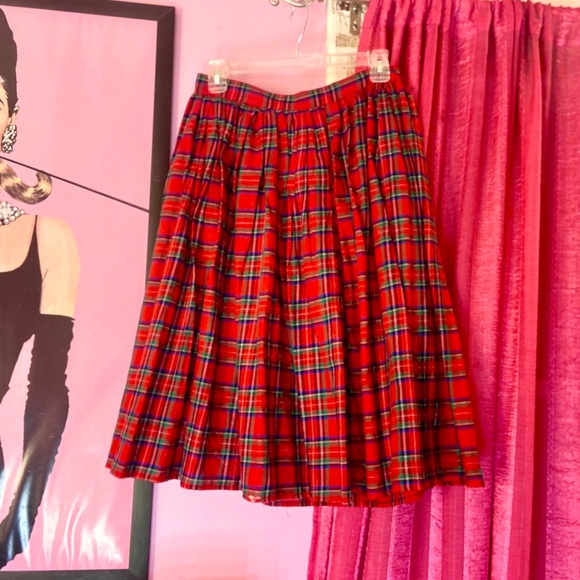 Unique Vintage Dresses & Skirts - Unique Vintage Christmas Red Plaid Holiday Midi Swing Skirt Women’s Medium (6-8)